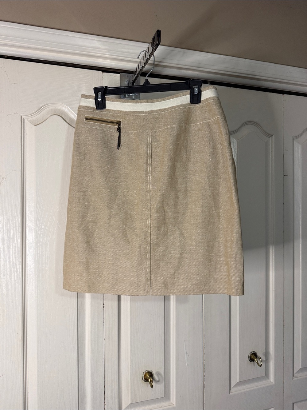 Kasper Neutral Beige Mid length Skirt with Zip Detail